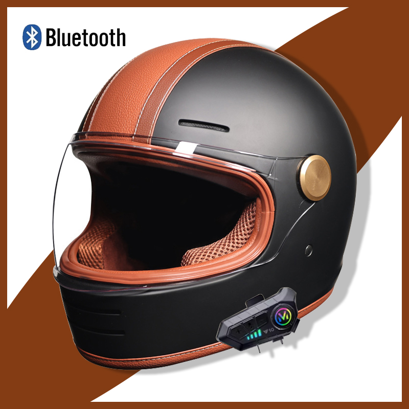 Casco retrò integrale con Blue - Full Face Motorcycle Helmet With Bluetooth recensione e prezzo
