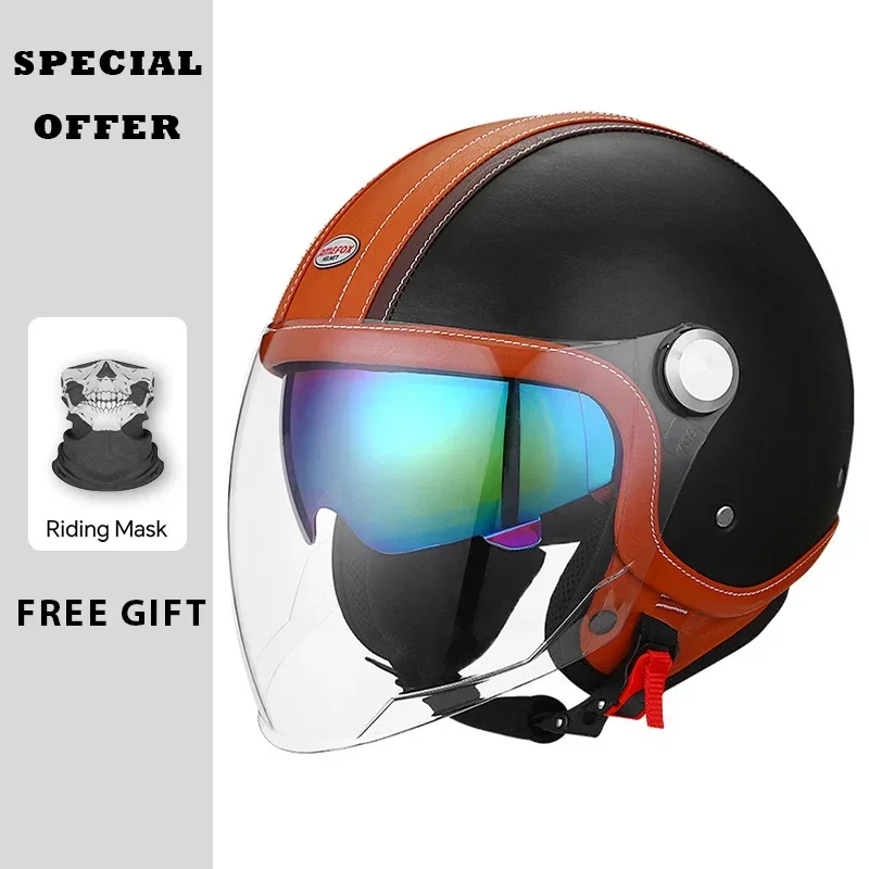 Casco da moto in pelle vintage - Vintage Open Face Retro Helmet recensione e prezzo